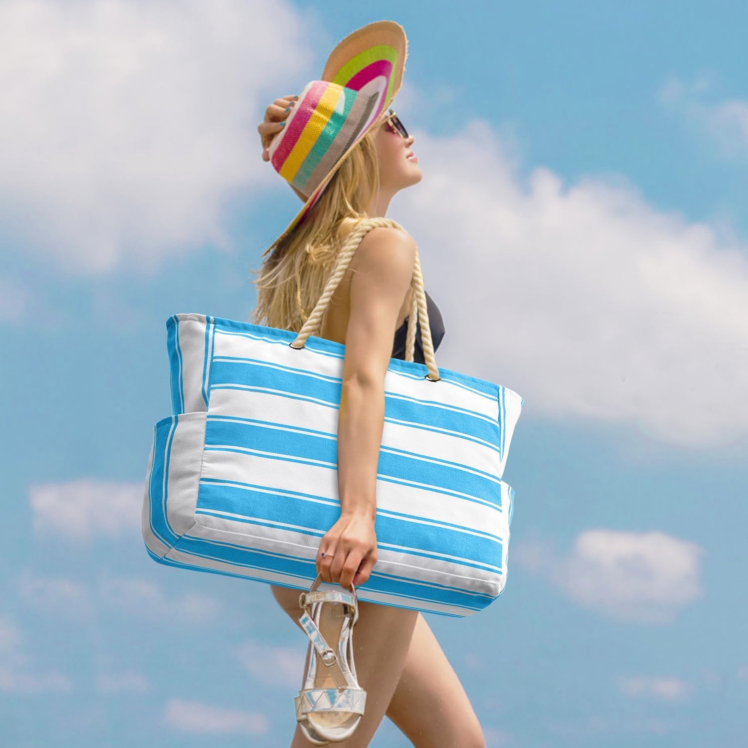 Wodoodporna i piaskoodporna duża tote torba plażowa