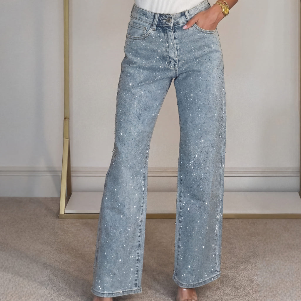 ASTRA™ – Jeansy z kryształkami, wysoki stan