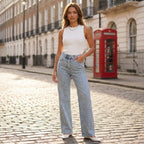 ASTRA™ – Jeansy z kryształkami, wysoki stan