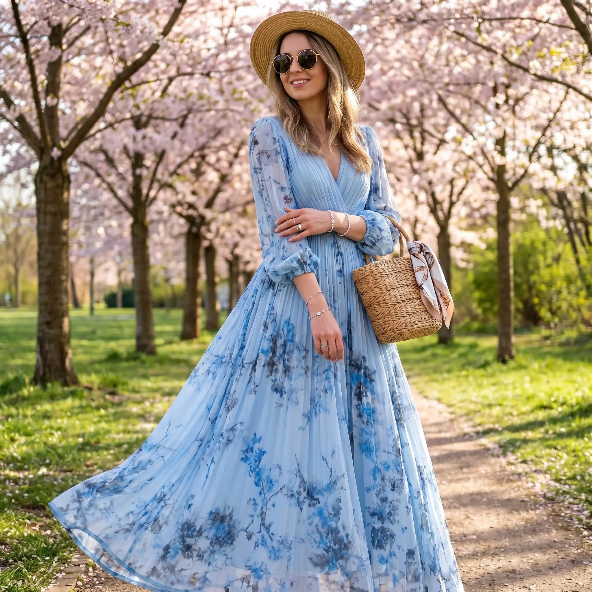 Floriana – plisowana sukienka maxi w kwiaty