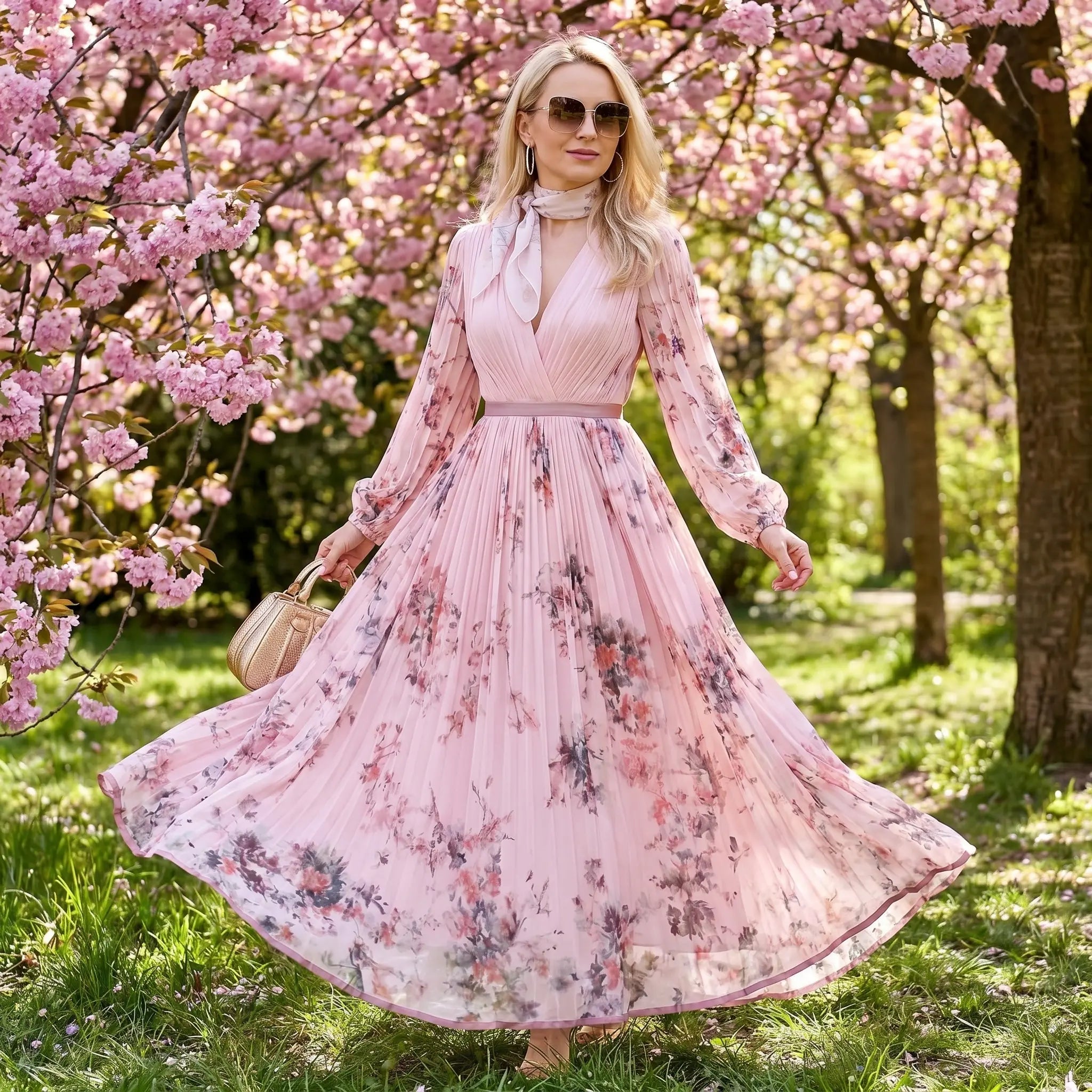 Floriana – plisowana sukienka maxi w kwiaty