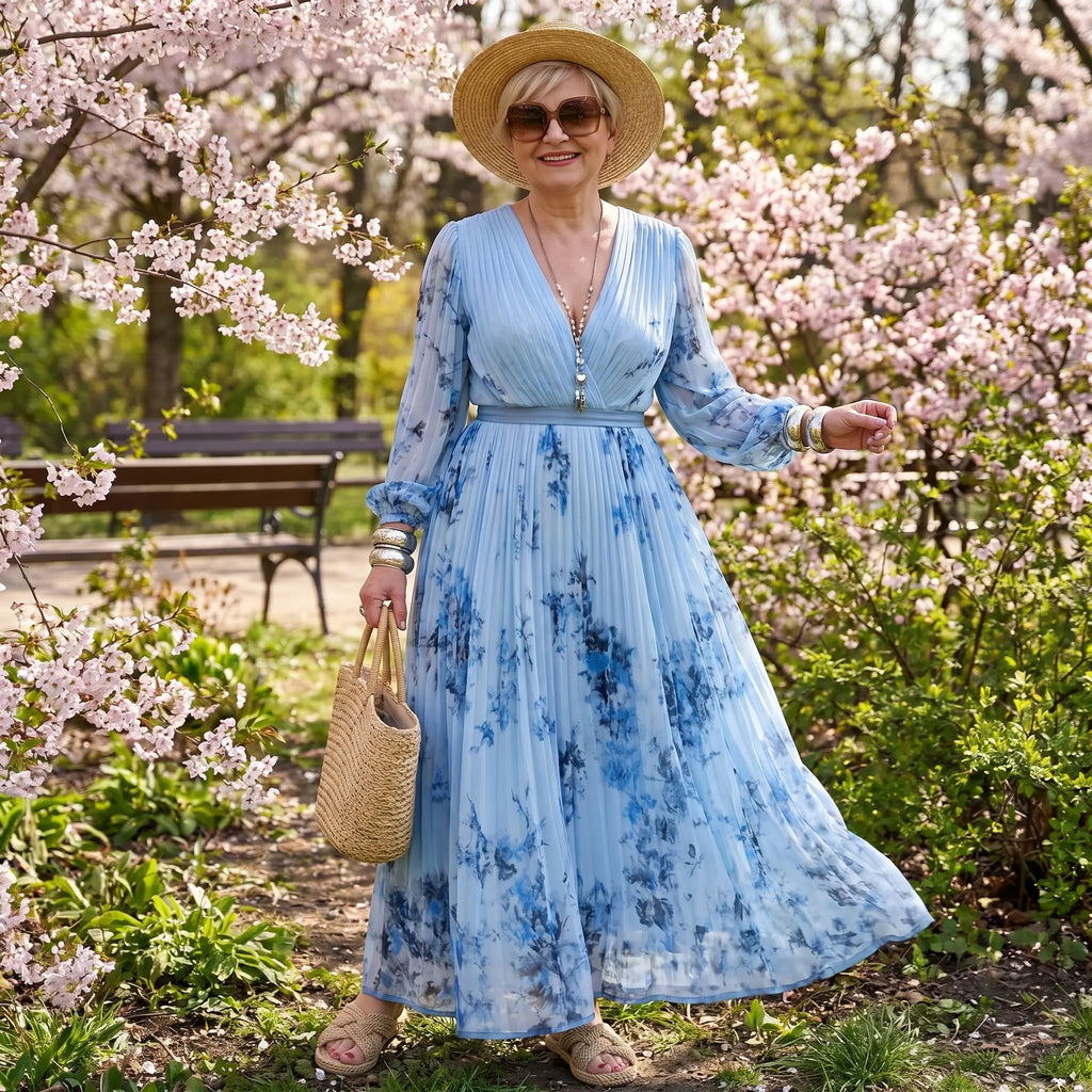 Floriana – plisowana sukienka maxi w kwiaty