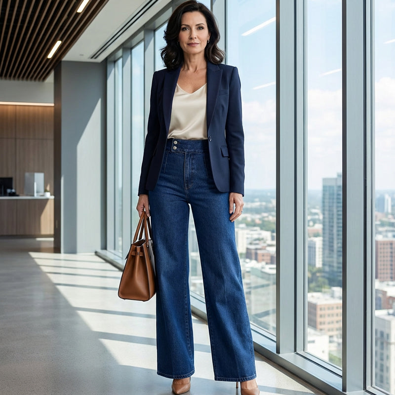 Janet damskie jeansy z wysokim stanem i szerokimi nogawkami