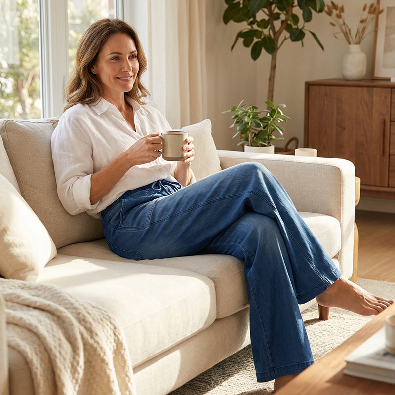 Olivia Jeansy damskie ze ściągaczem w pasie i szerokimi nogawkami