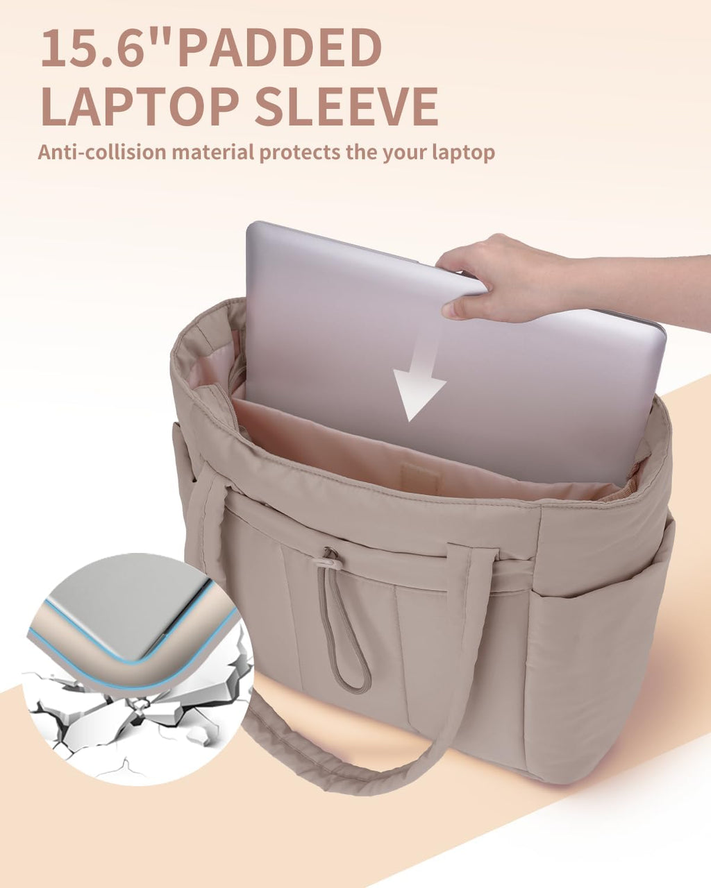Pojemna damska tote torba na laptopa z bezpieczną kieszenią na kubek